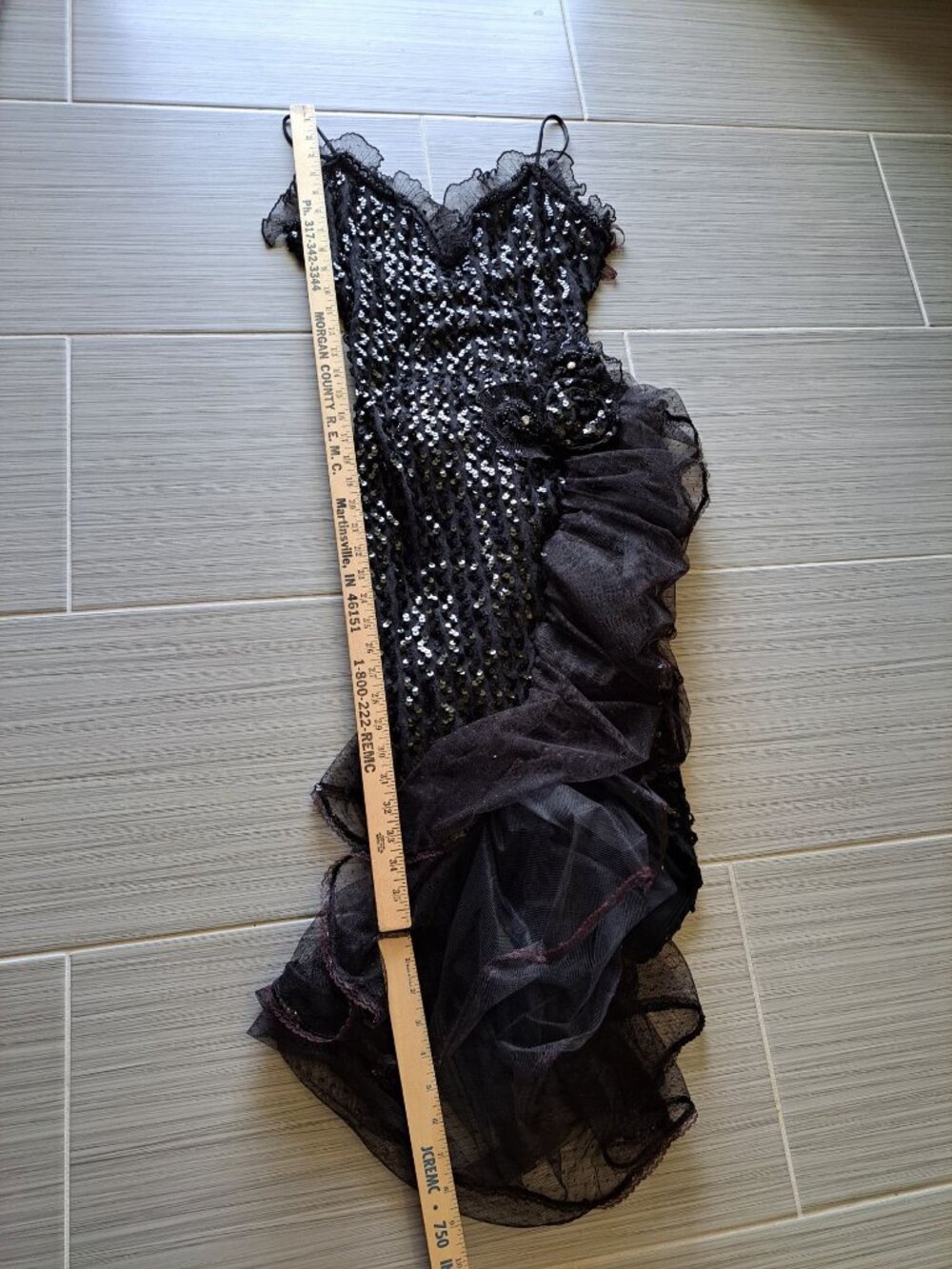 Vintage Karen Okada Climax Black Sequin Tulle Dress Size S 5/6 USA Asymmetrical - Picture 6 of 10